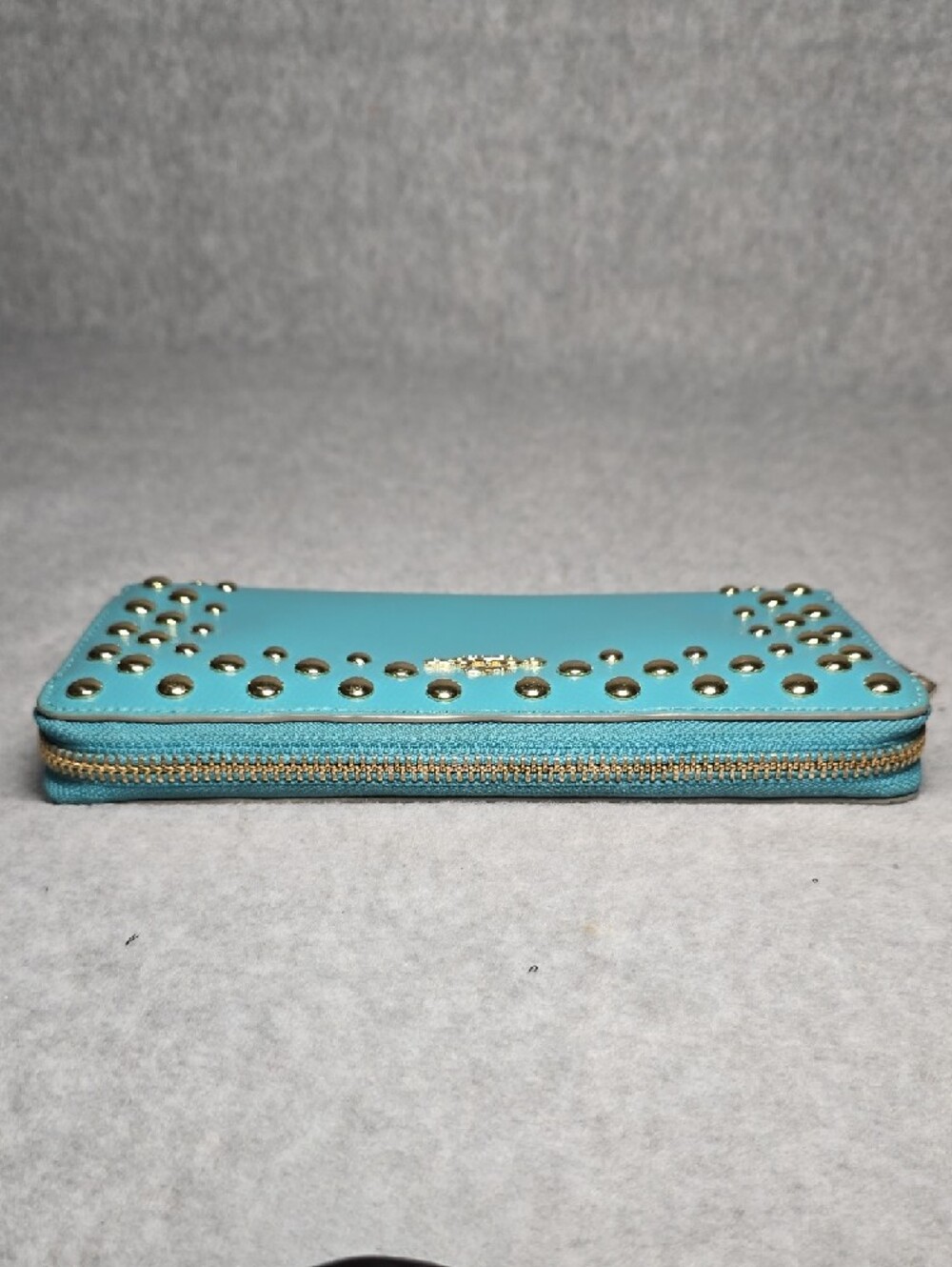 Coach Accordion Zip Wallet Cadet Blue with Gold Studs - Picture 7 of 16